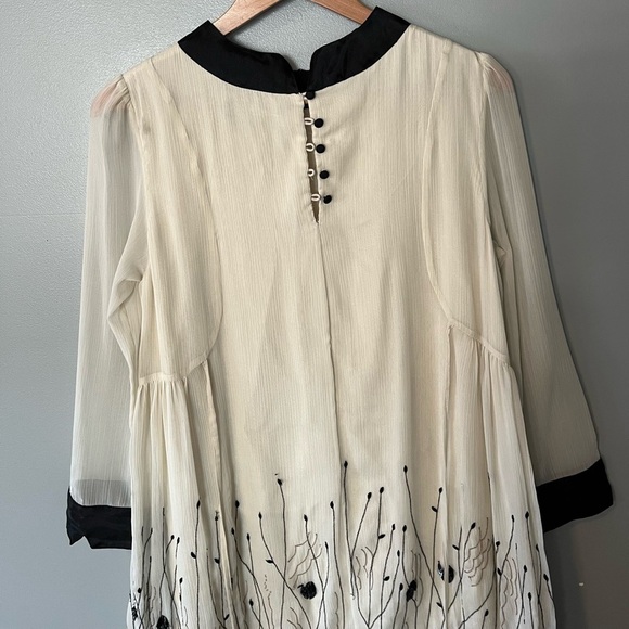 Twin-Set Simona Barbieri Ecru Black Floral Beaded Tassel Tie Back Dress - Picture 6 of 12